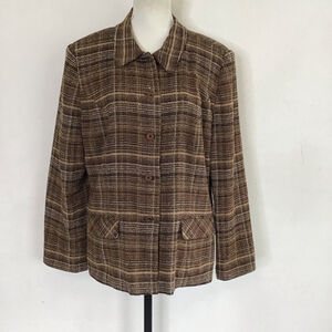 SAG HARBOR Vintage Women Brown Plaid Career Blazer, Size 14